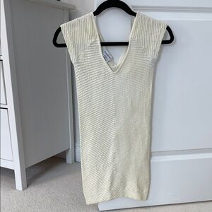 Bebe Bodycon bandage ribbed cream mini dress